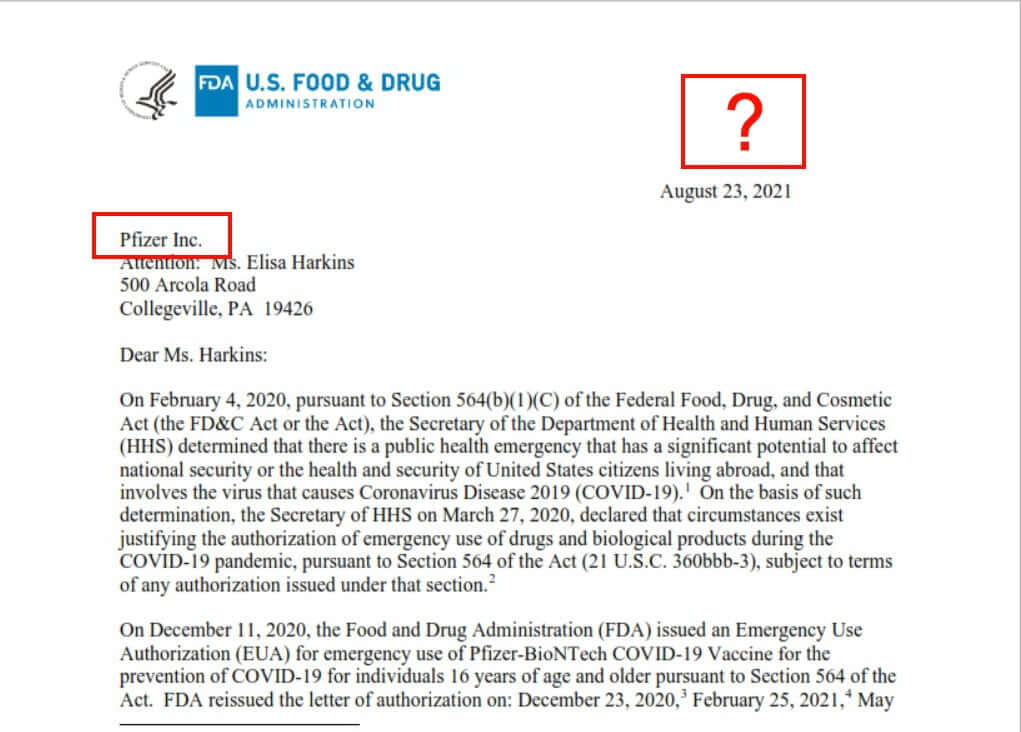 Η πλάνη της υποτιθέμενης έγκρισης από το FDA και η παράταση της νομικής ασυλίας της Pfizer